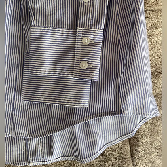 Pin Striped Button Down Long Sleeve Shirt with Embroidered Flowers - Picture 3 of 4